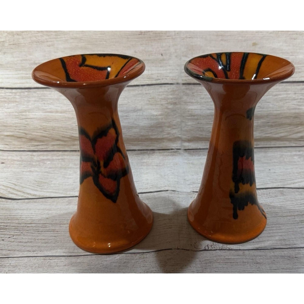 Mid Century Pair of Bo Melander Danmark Trumpet Candle Holders MCM Orange Retro - Picture 9 of 9